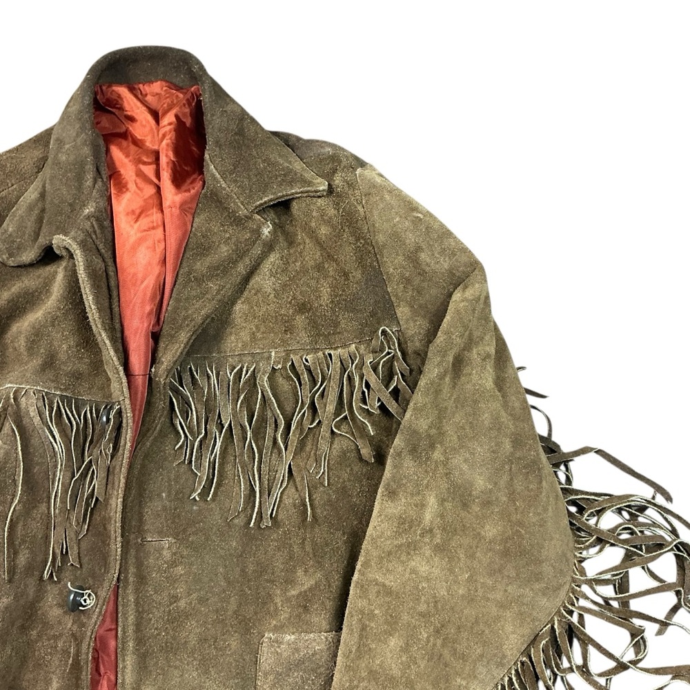 Vintage 1960/70s brown suede fringe jacket fully lined S/M - Picture 3 of 6